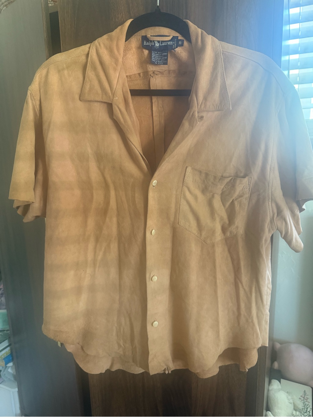 Ralph Lauren 100% Genuine Leather Tan Short-Sleeve Button Shirt
